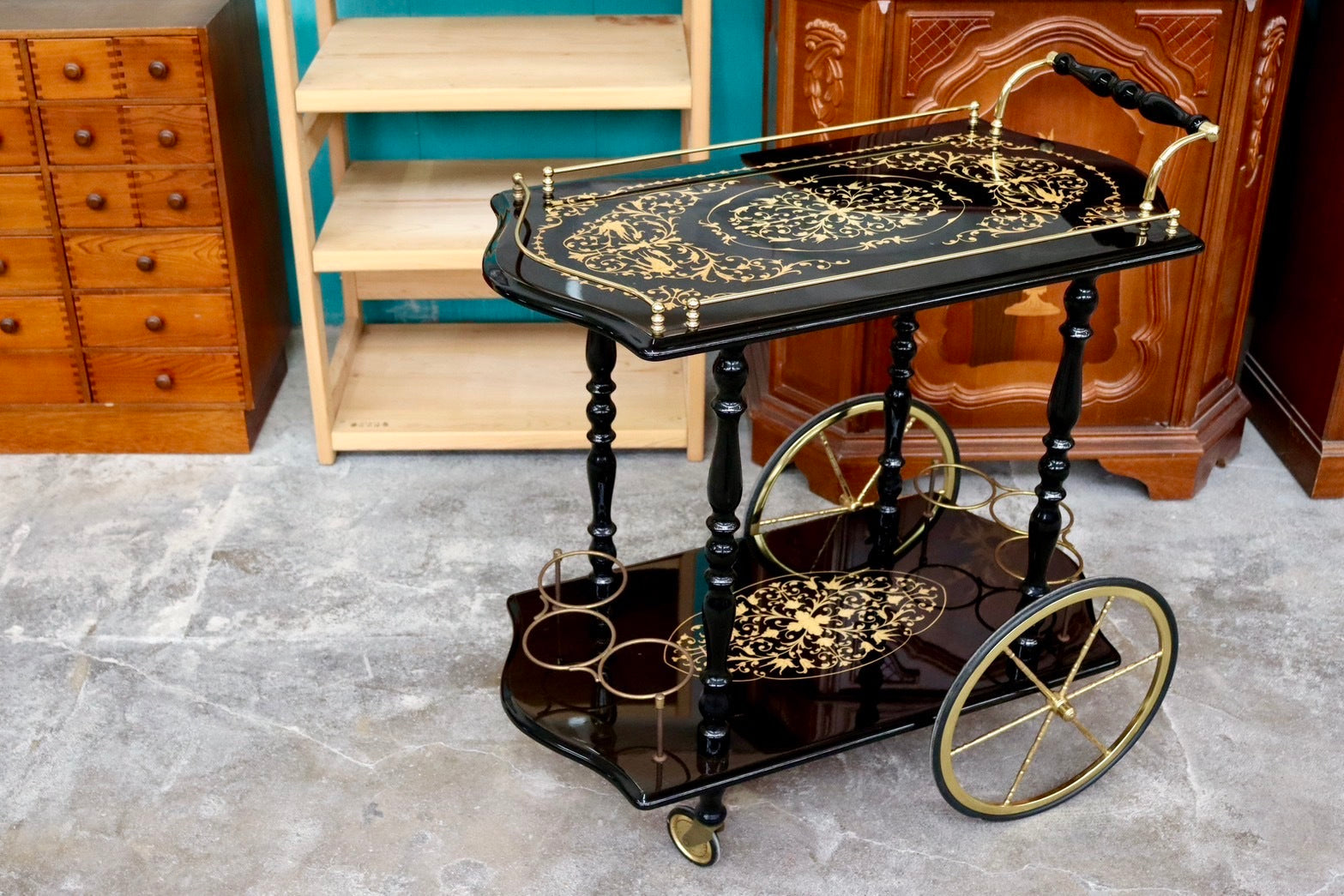 イタリア製 象嵌細工 キッチンワゴン サービスワゴン ティーワゴン
