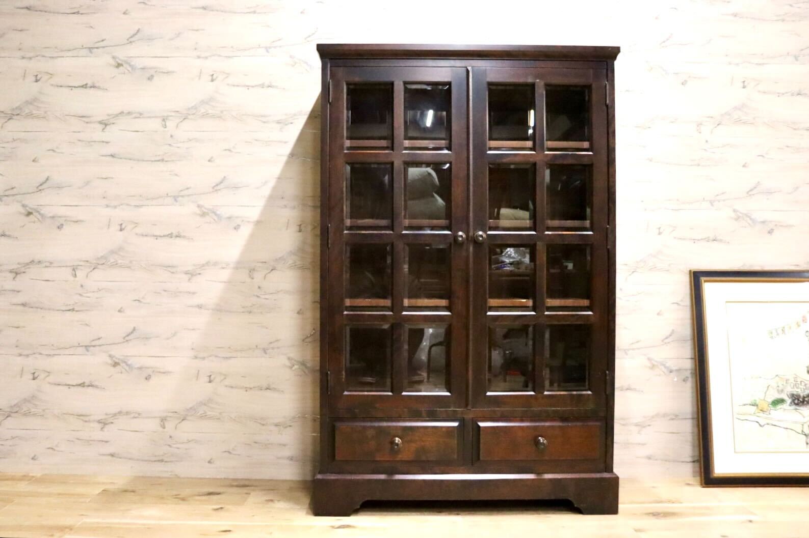 北海道民芸家具 茶棚 茶箪笥 飾り棚 樺 無垢材 管理No.i4※ 北海道民芸