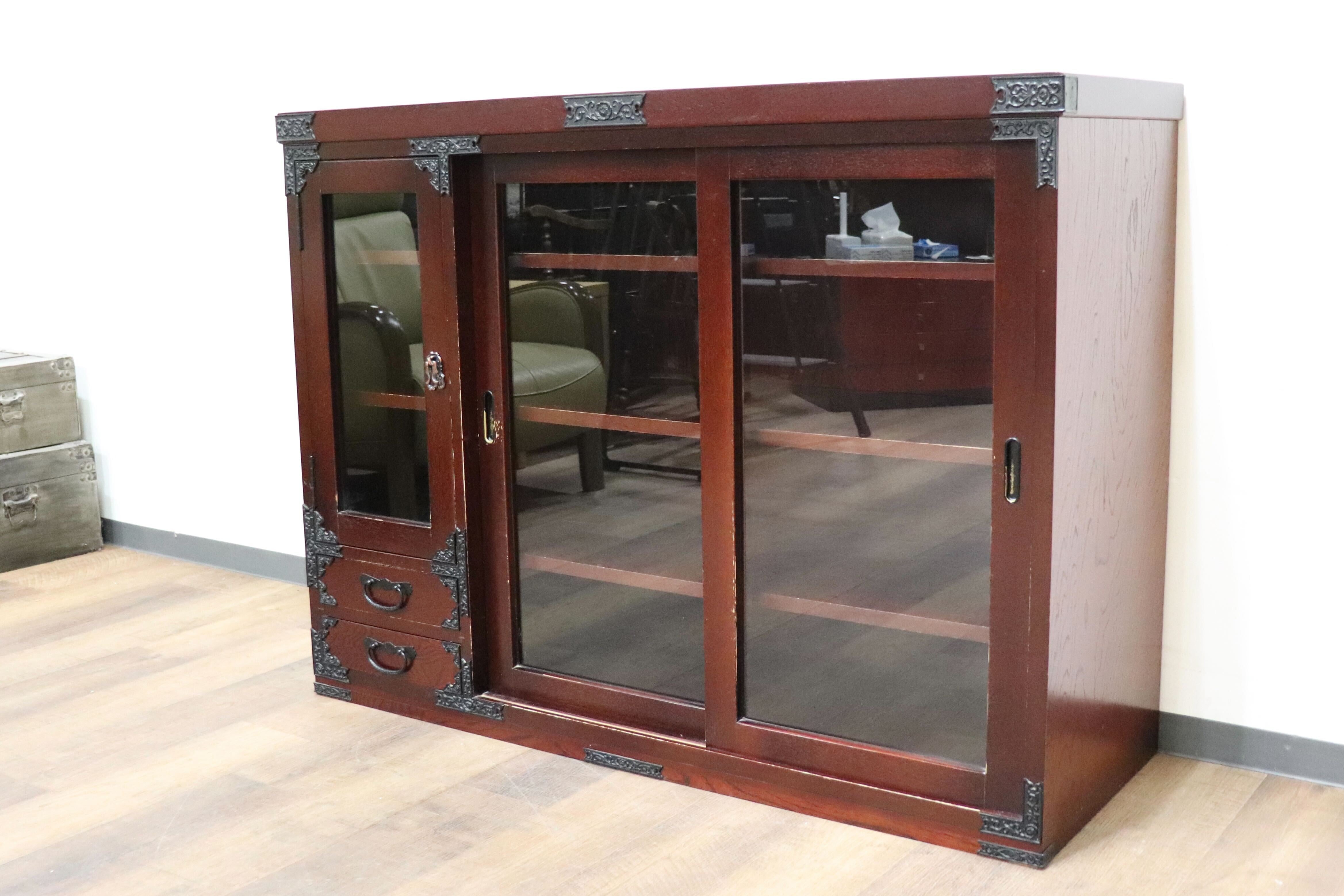 国産品欅無垢材食器棚 ダイニングボード/水屋/キッチンボード/茶棚/茶箪笥