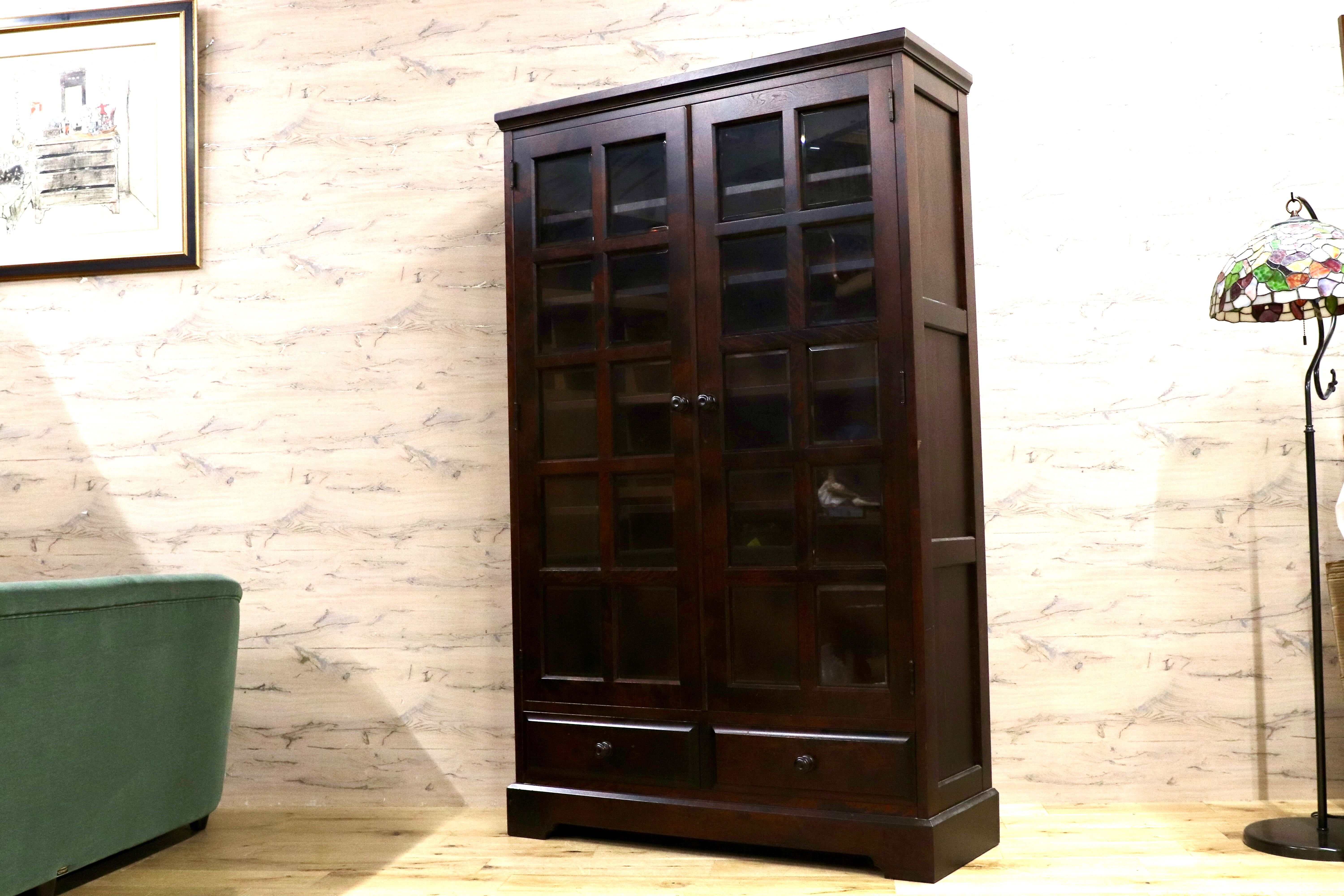 和光株式会社 「北海民芸」樺材 ガラス扉の書棚 民芸家具 本棚