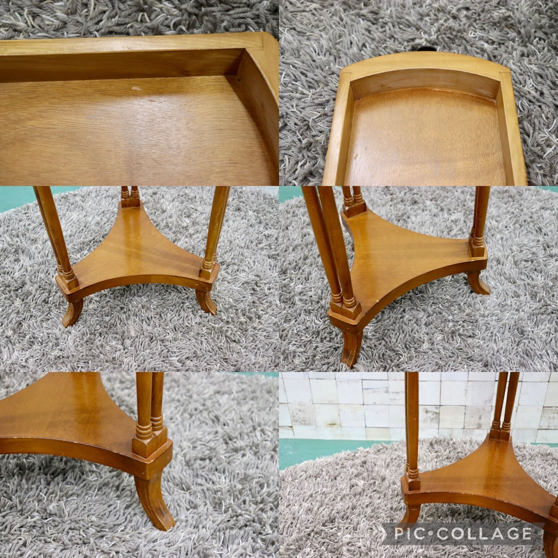 北海道民芸家具 カバ無垢材 電話台 サイドテーブル 飾り台 花台 北海道