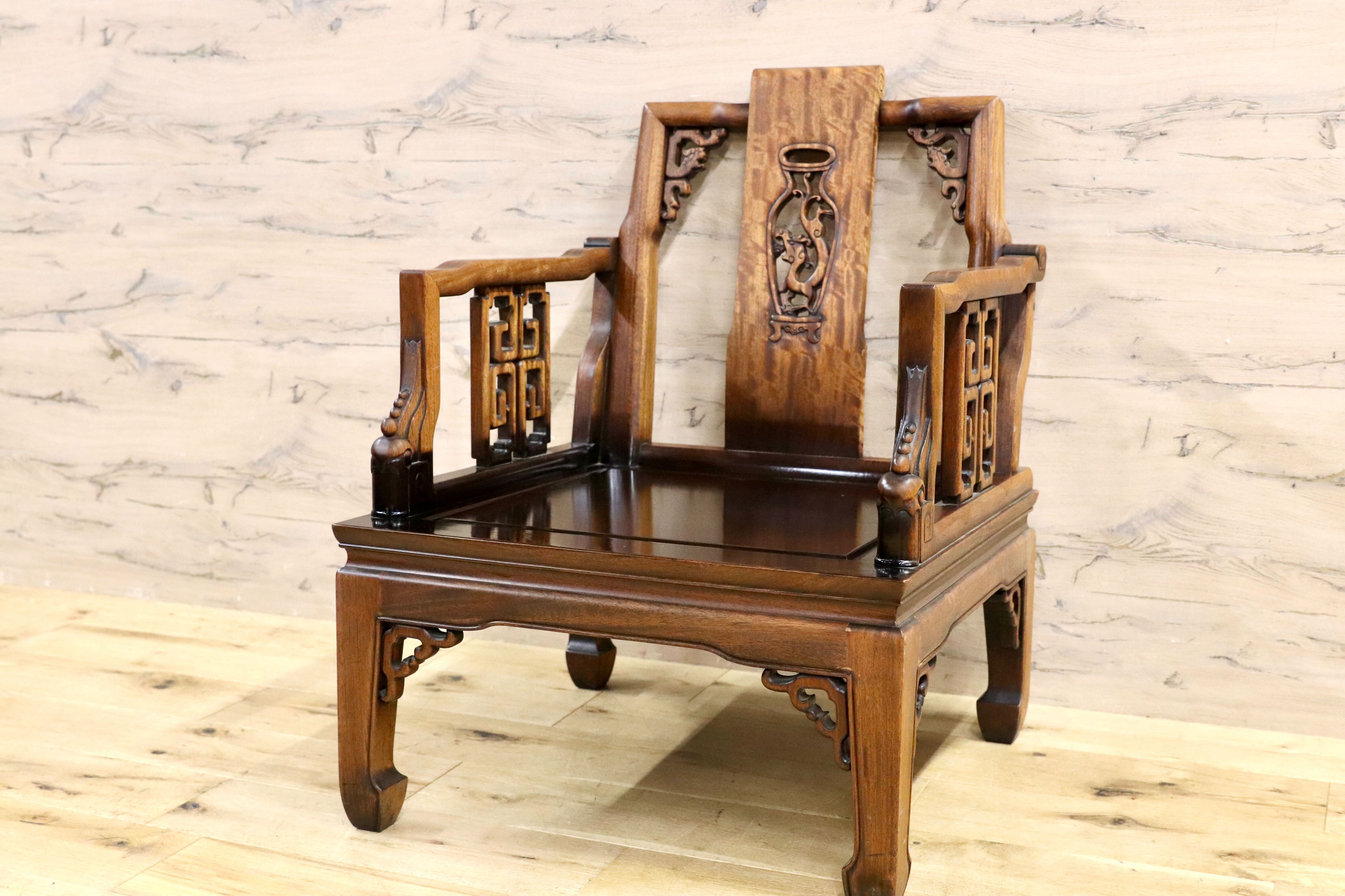 貴重】アンティークチェア 唐木 中国 花梨 螺鈿 花鳥図 レトロ 貴重