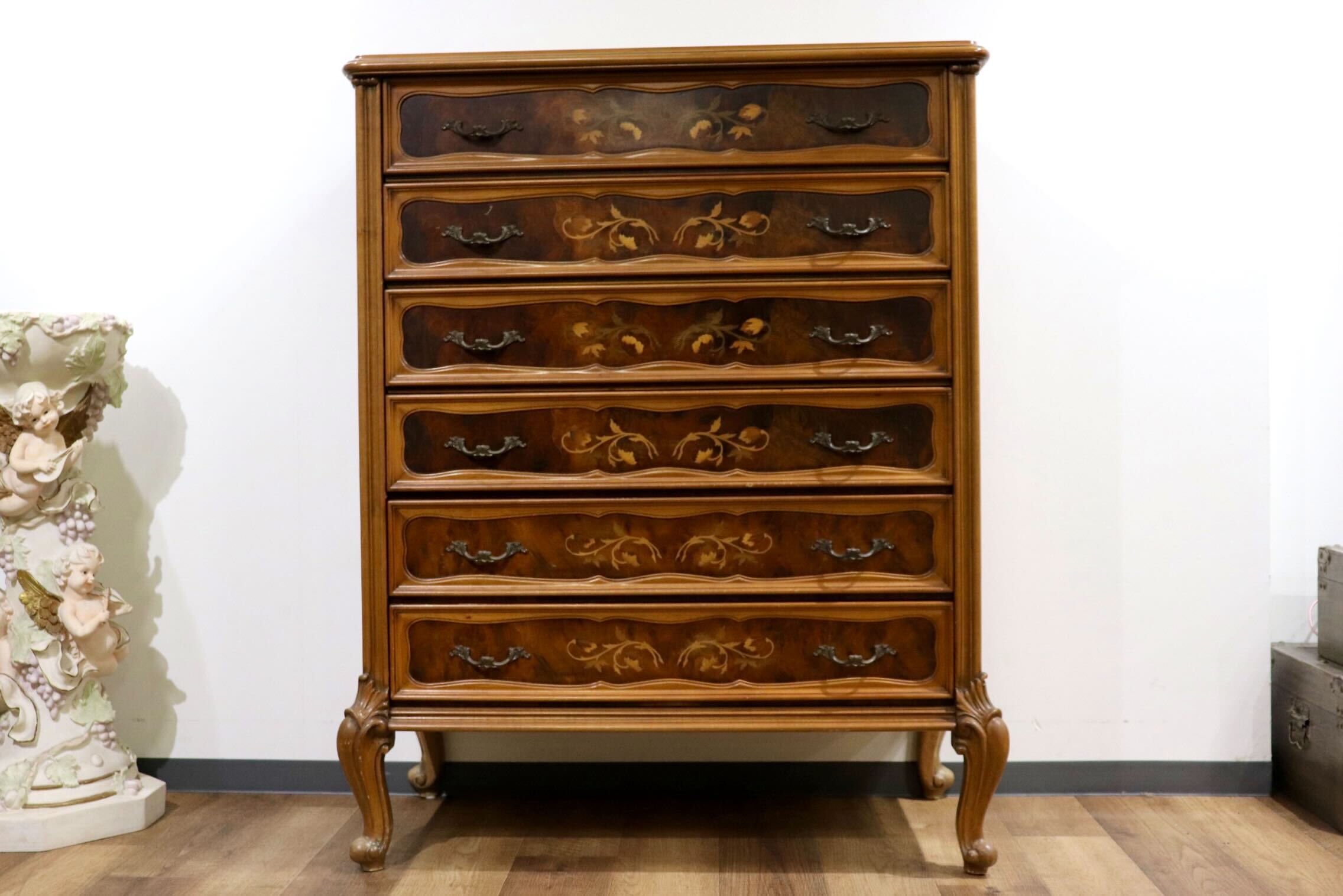 EFK11 イタリア製 猫脚 象嵌細工 5段チェスト クラシック ストア