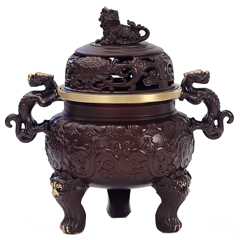 中国 大明宣徳年製 古銅 四方双耳香炉 馬槽爐 V 7285E 中国 大明宣徳年