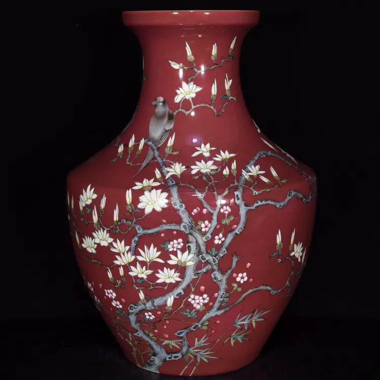 大清雍正年製(款 清代礬紅釉八寶花草龍紋盤 径21cm中国骨董 古玩 赤絵