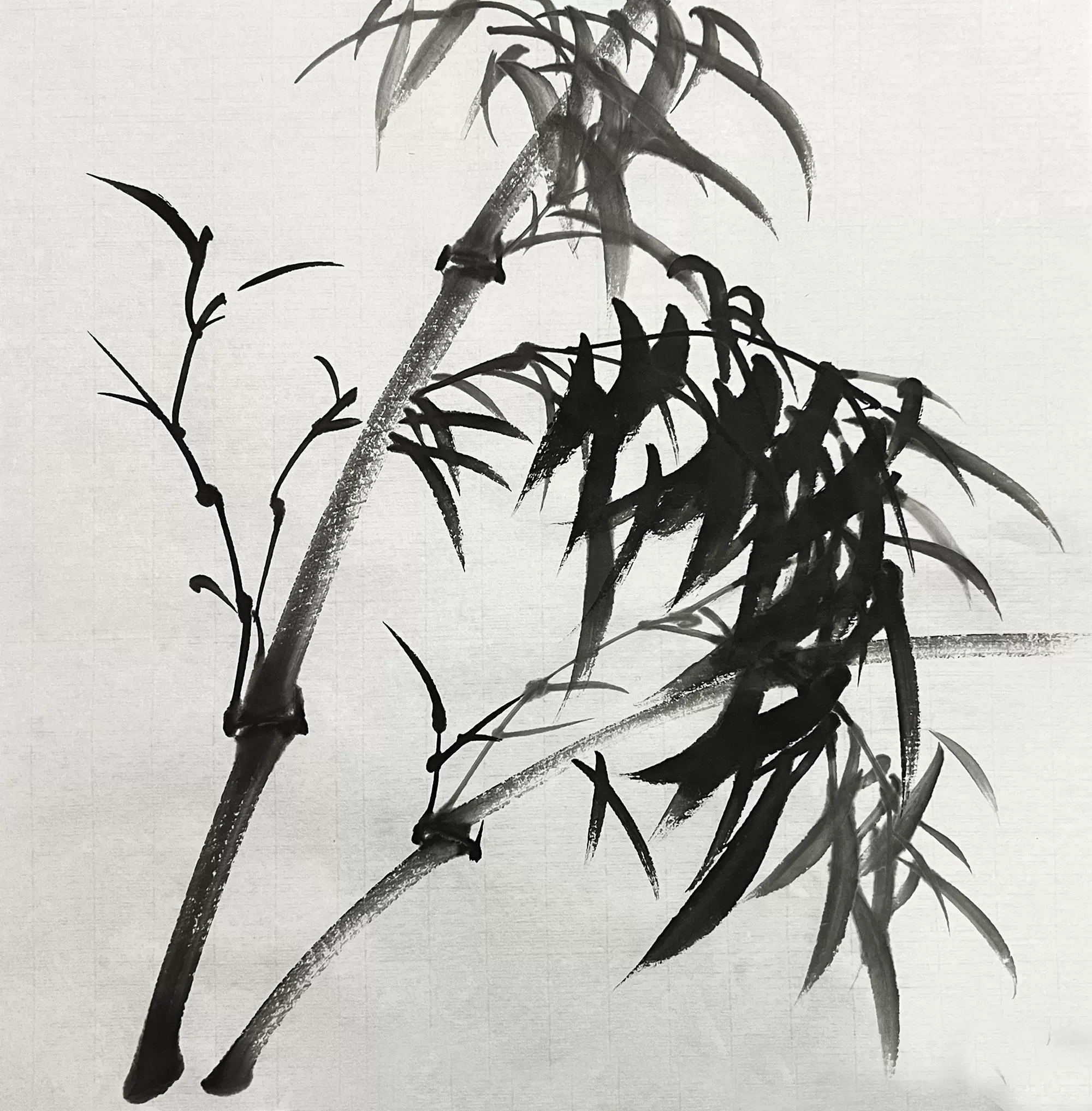 中国古美術・竹子図三尺画芯・純手描き・水墨画・啓功印款・書道・宣紙