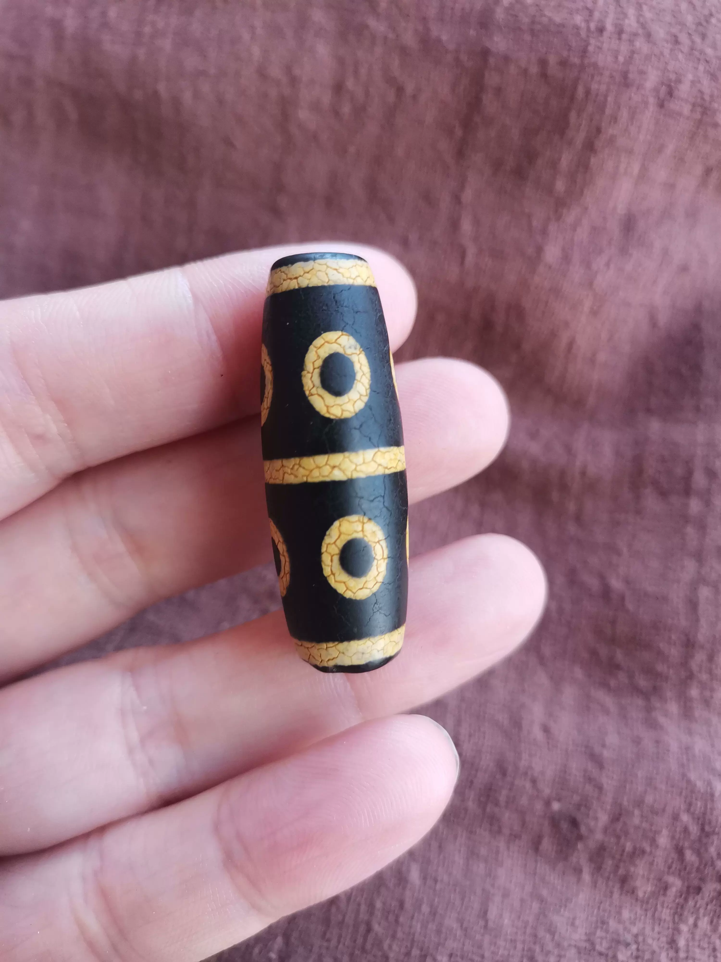 中国古美術・藏區老料・開片龍紋二眼天珠・西蔵手工芸・天然石・瑪瑙