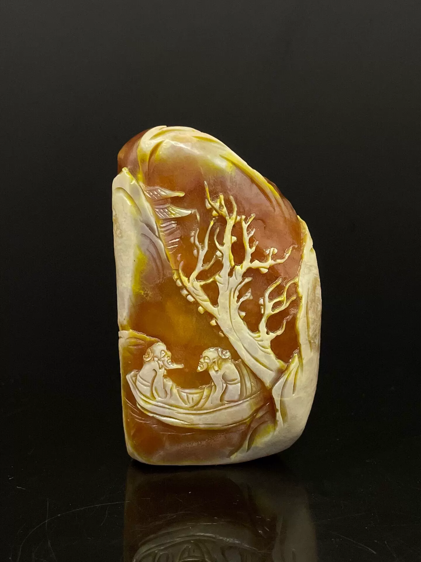 送料無料 清時代本べっ甲（玳瑁）龍鳳細密彫刻鼻煙壺 ☆時代珍品