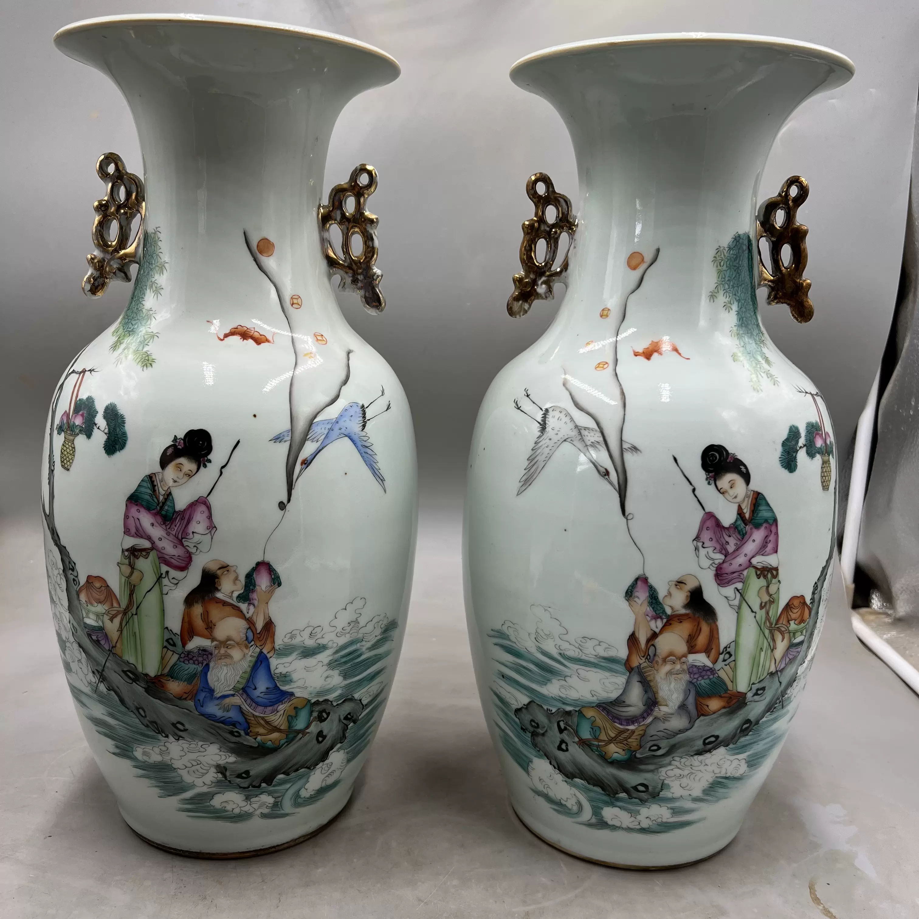海】中国美術品 清時代 萬福优問 人物粉彩 花瓶 酒器 骨董