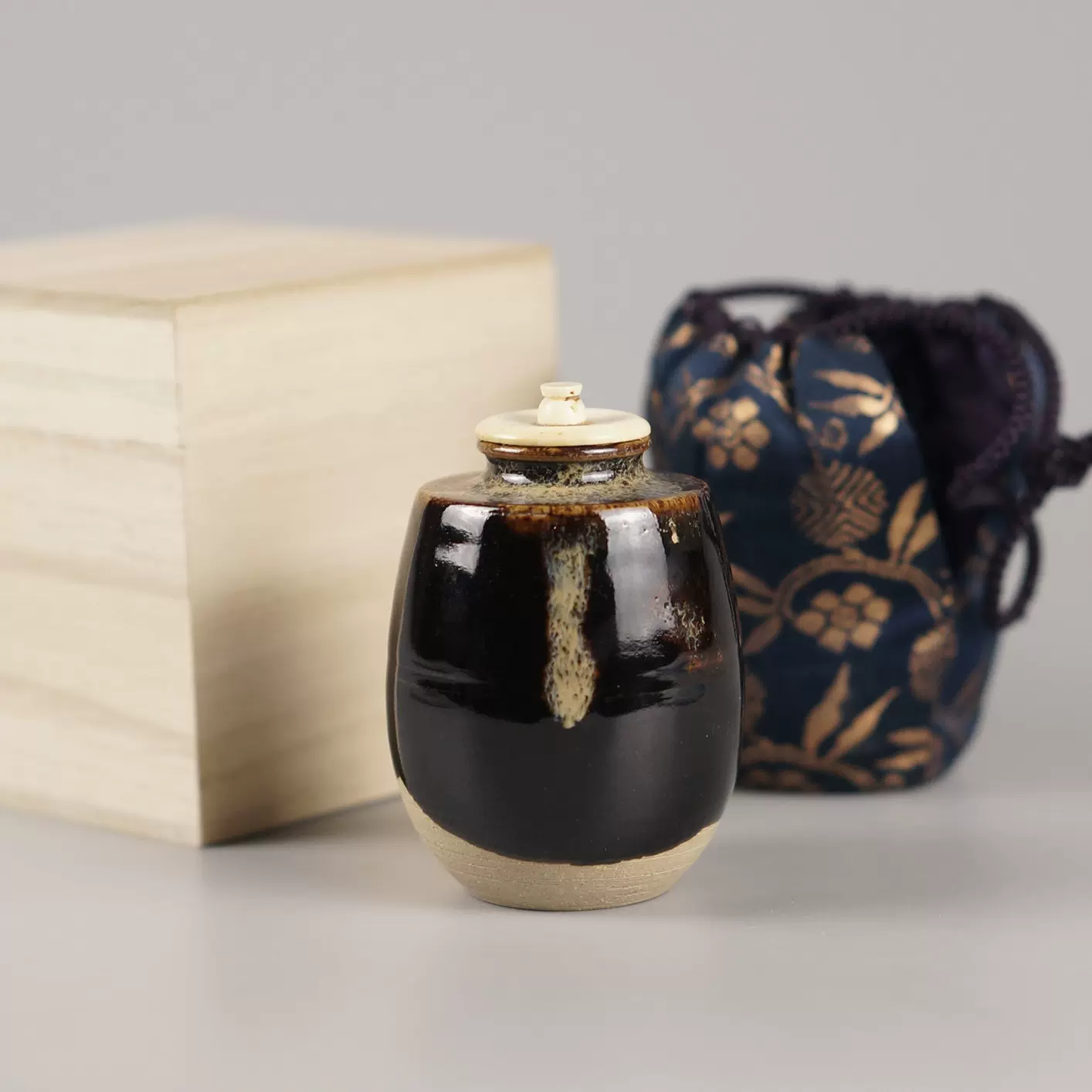 錫茶入 乾茂號造 本錫 茶道具 煎茶道具 錫茶入 乾茂號