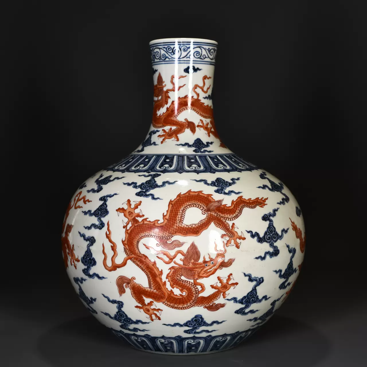 中国古玩 粉彩雲龍紋 大花瓶 天球瓶 【公式通販】