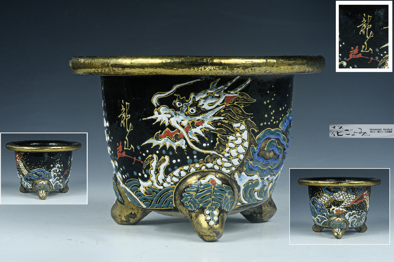 乾隆年製 金彩色絵 龍花文 薄胎 碗＆色絵 龍花