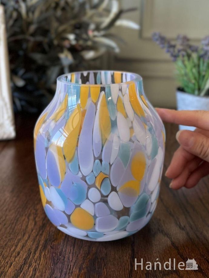 おしゃれなガラスの花瓶、マーブルガラスのフラワーベース(BL)(n22-215