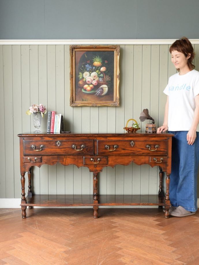 英国アンティークの家具、おしゃれなオーク材のサイドボード(k-3024-f