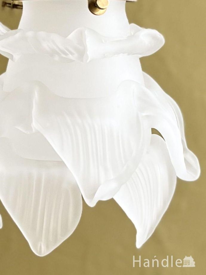 フランスアンティーク バラのガラスシェード 3段 ペンダントライト用