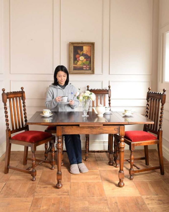 アンティーク風の家具、伸張式のドローリーフテーブル(y-269-f