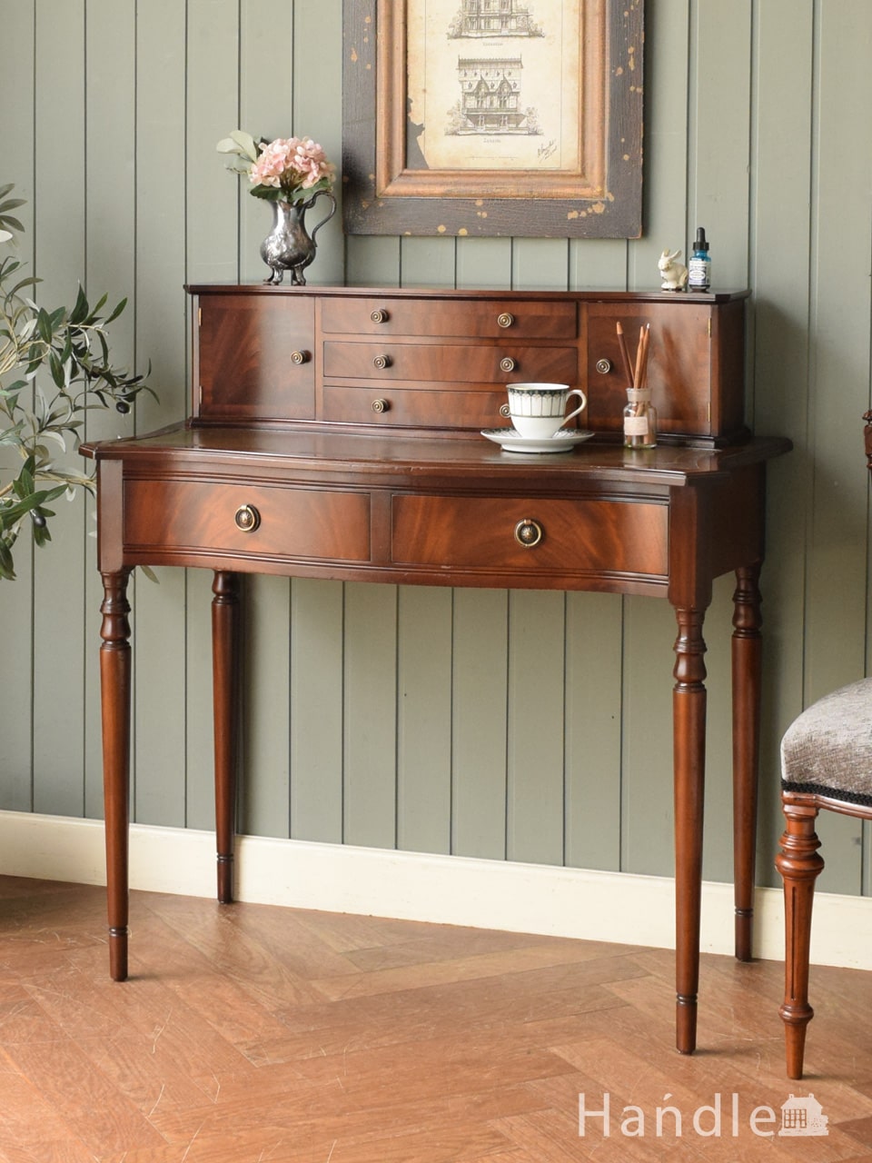 アンティークのコンソールテーブル、象嵌が美しい英国の家具(q-2245-f