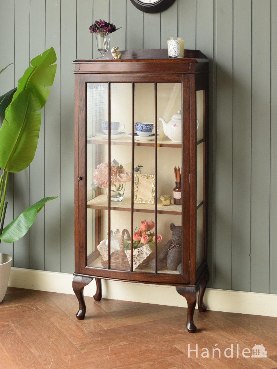 英国アンティーク木製ブックケースキャビネット/本棚/食器棚/飾り棚(87-86)