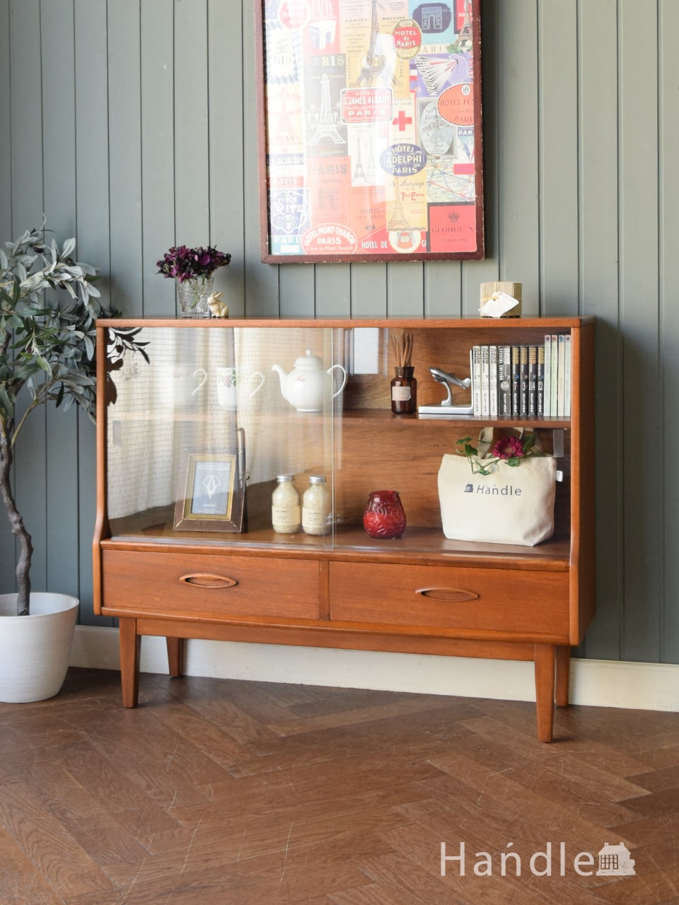 ブラウン 大容量 棚付き ウッド ワイドプランター ハンドメイド