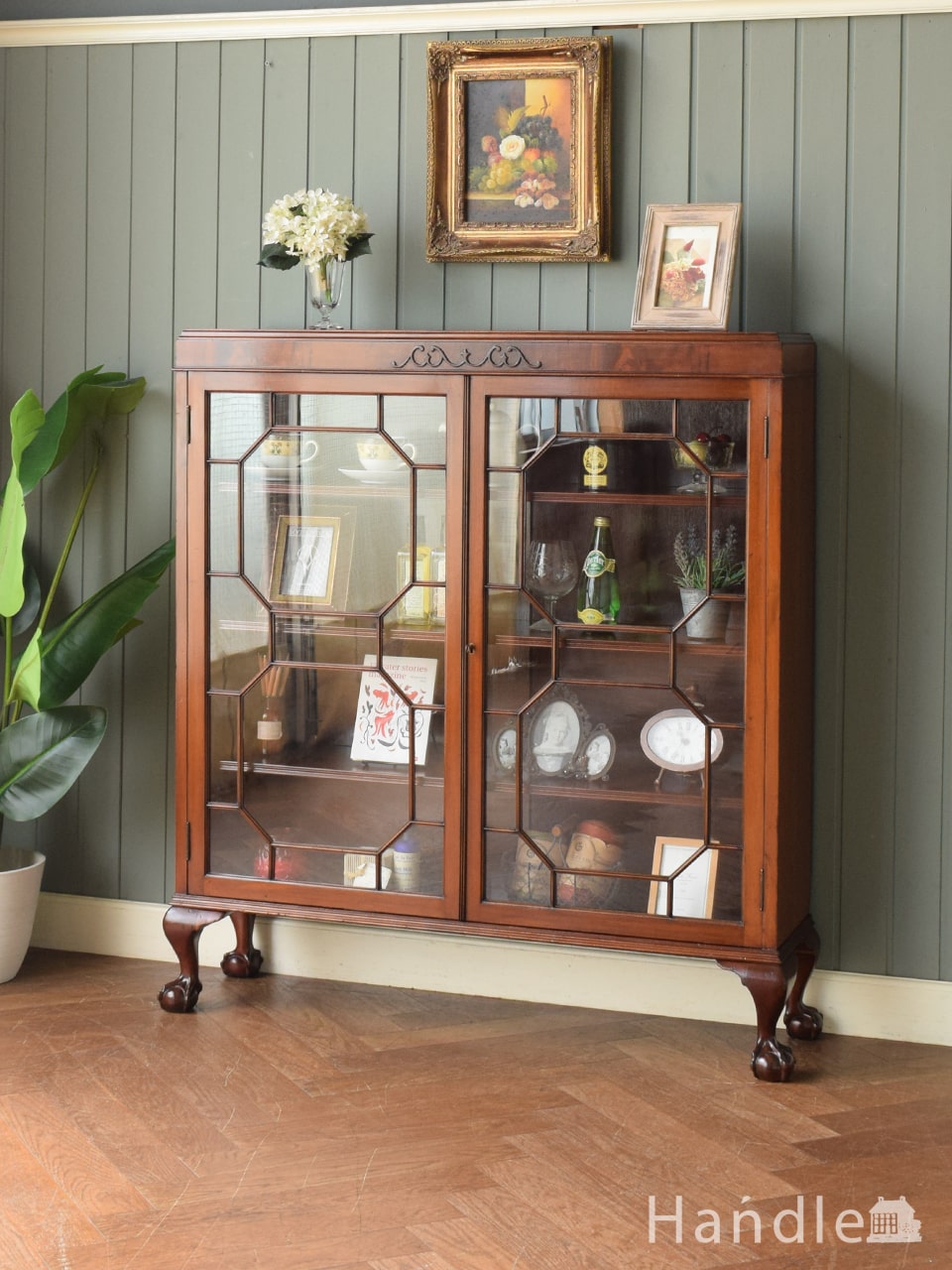 節約 アンティーク ウォールガラスキャビネット ウォールガラス