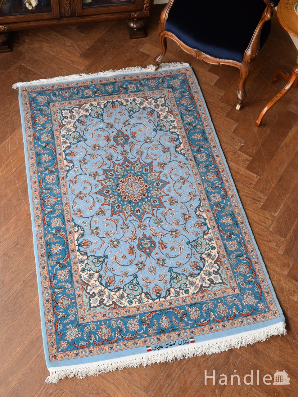 タブリーズ産ウールシルクペルシャ絨毯額48×37.5㎝タサオサ東な7