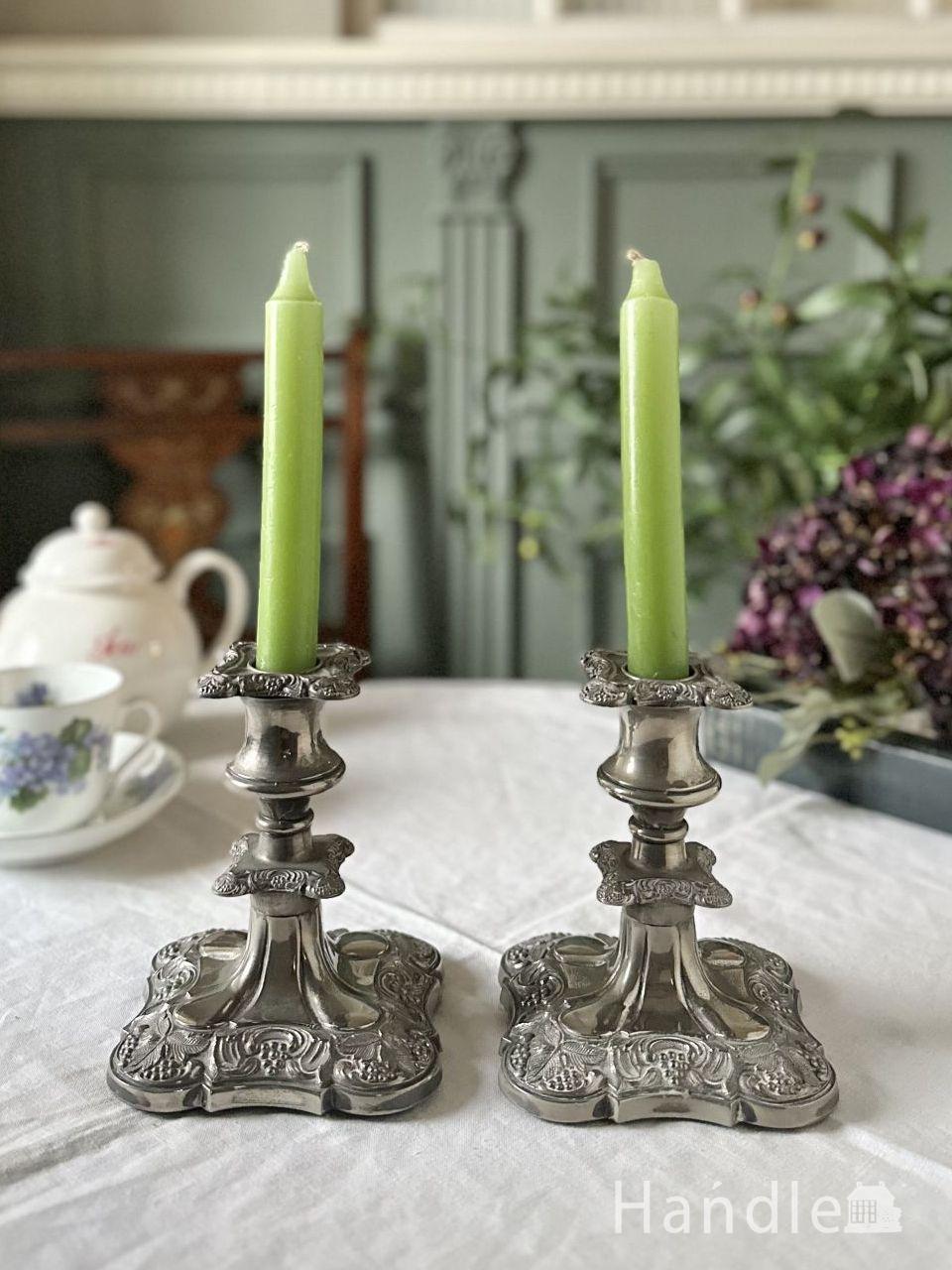 貴重！20's〜30's アメリカアンティーク燭台キャンドル グリーンガラス
