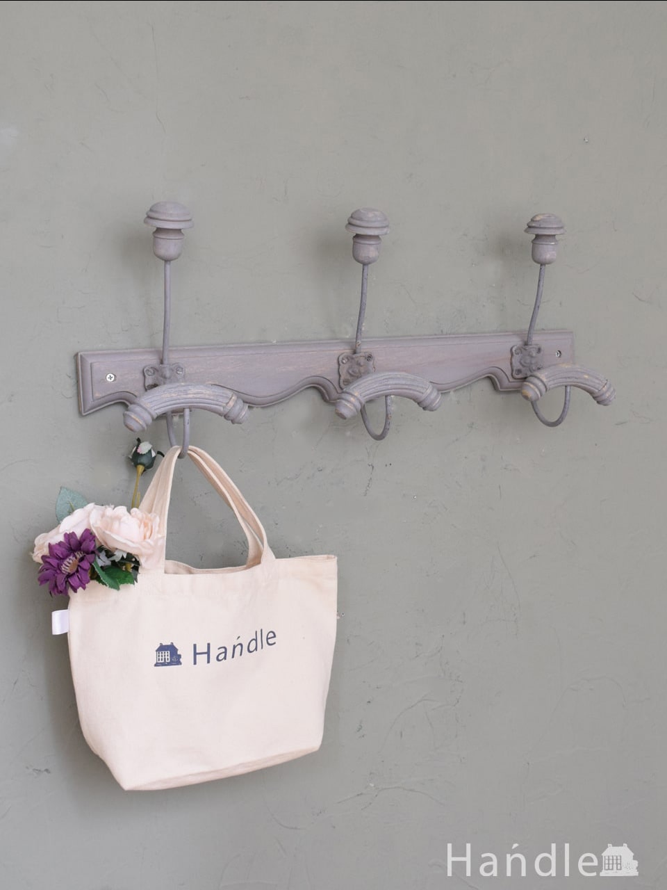 イタリア製象嵌細工 衣類かけ ハンガーフック 壁掛け 木製花柄