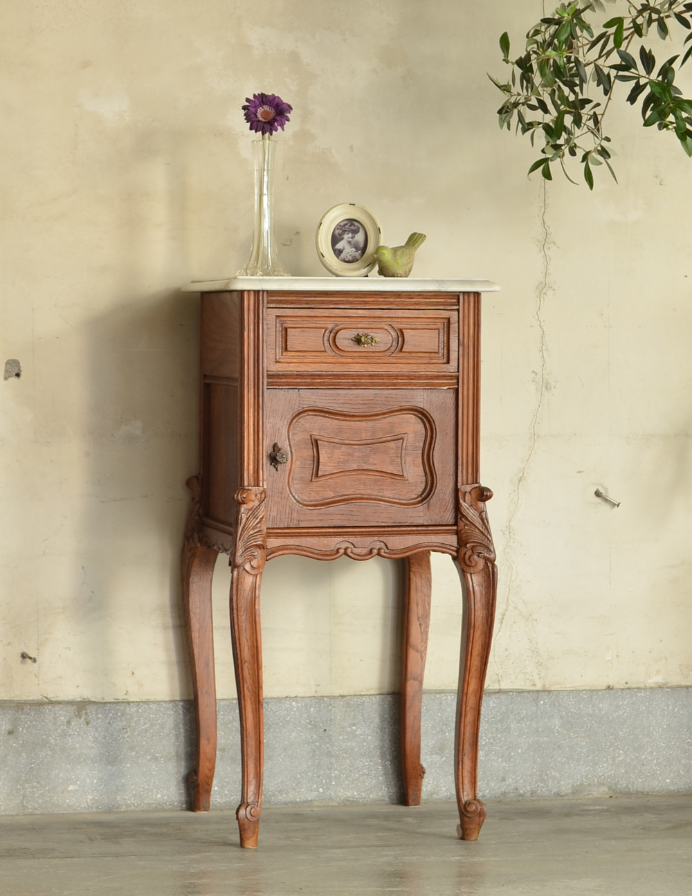 アンティーク 大理石天板 サイドテーブル ナイトテーブル