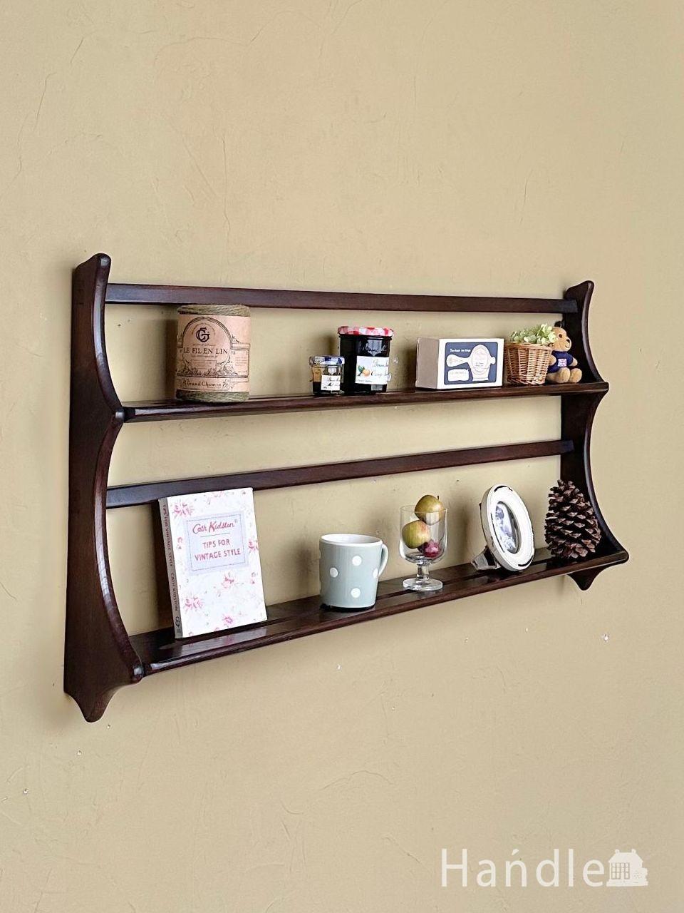 英国のアンティークのおしゃれな壁掛け棚、オーク材の美しいウォール