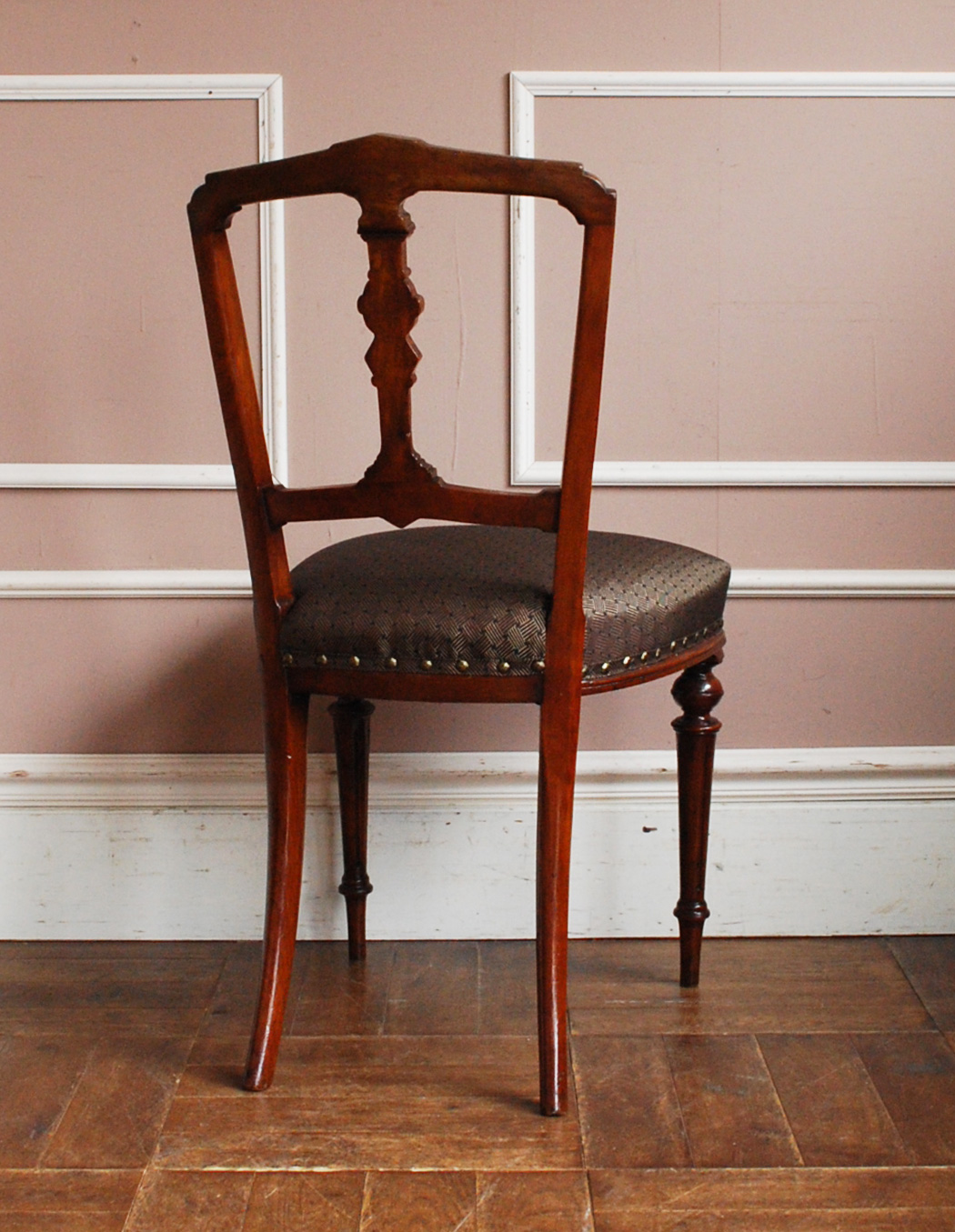 布張りのアンティークチェア、マホガニー材のダイニングチェア(j-542-c