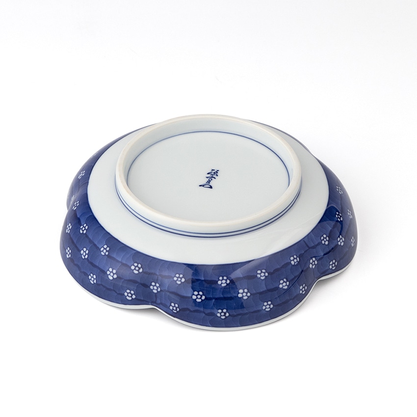 未使用 木箱付き 源右衛門 染付梅地紋 蓋物 未使用 木箱付き 源右衛門