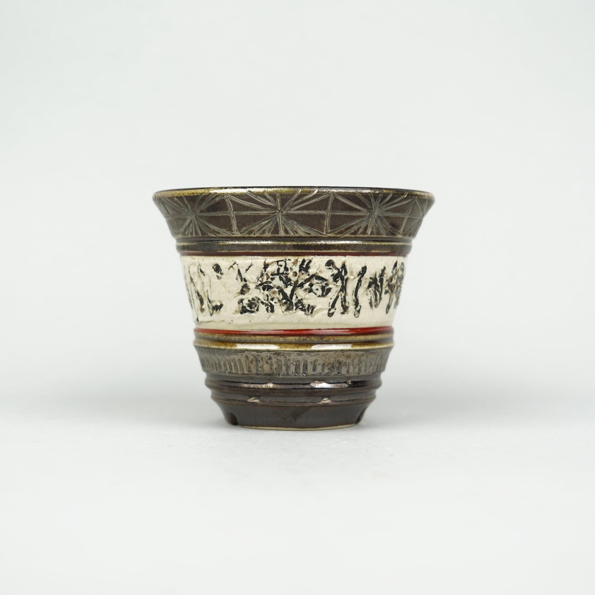 B182s 十錦手「花尽くし火鉢」菊・梅・牡丹 手焙り 鉢カバー 七宝繋文