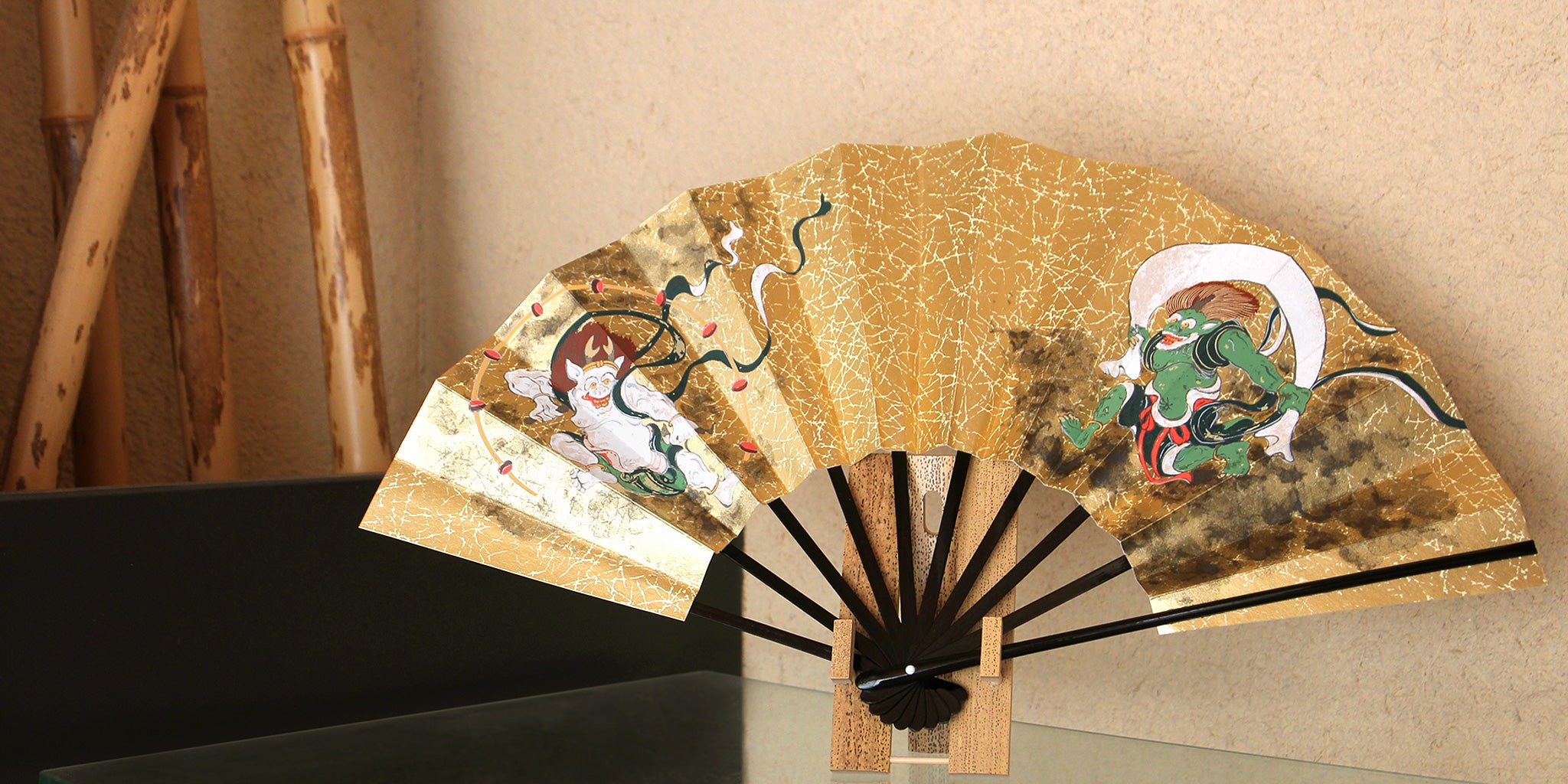 飾扇子 風神雷神 黒塗 九寸 – 白竹堂オンラインショップ