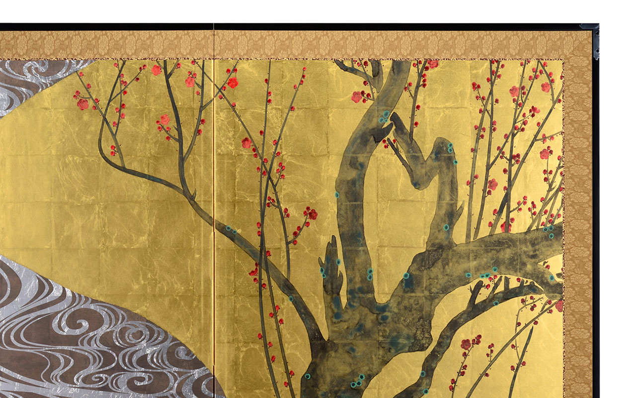 箔一 hakuichi 金箔 金沢箔 金沢 工芸品 二曲一双屏風 紅白梅図