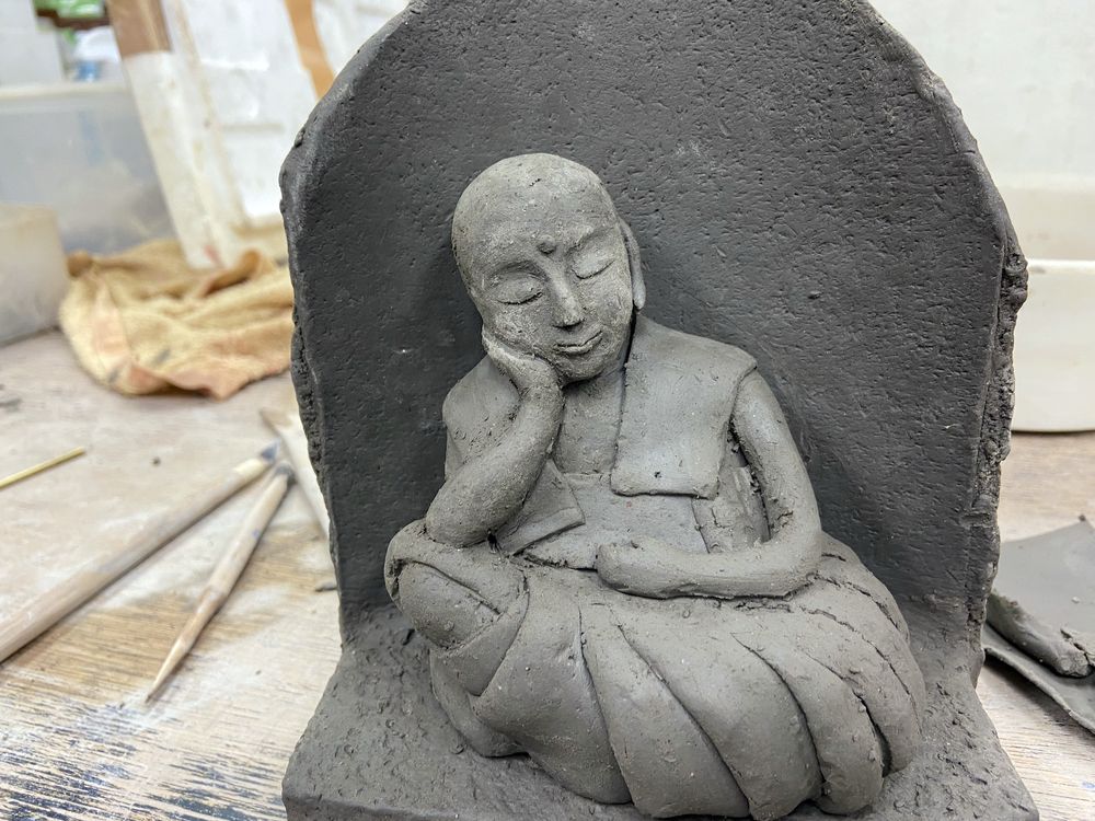 Z107☆仏教美術 自然石彫刻 如意輪観音/秋田石仏石造石像仏像観音