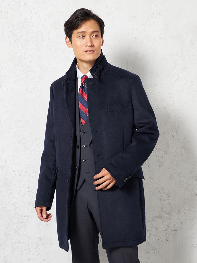ブラック 【カシミアブレンド】コンバーチブルチェスターコート 無地