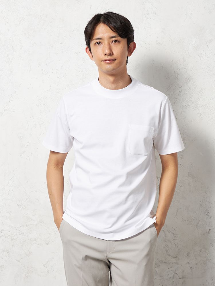 ホワイト 【汗じみ防止】 半袖 ビズTシャツ クルーネック 無地 TOKYO