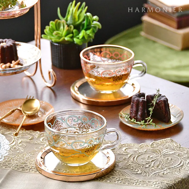 アラベスクグラスカップ＆ソーサー/ピンク｜輸入食器・雑貨の通販