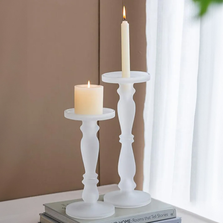 フロストガラスキャンドルホルダー/ホワイト大小2個セット｜クリスマス