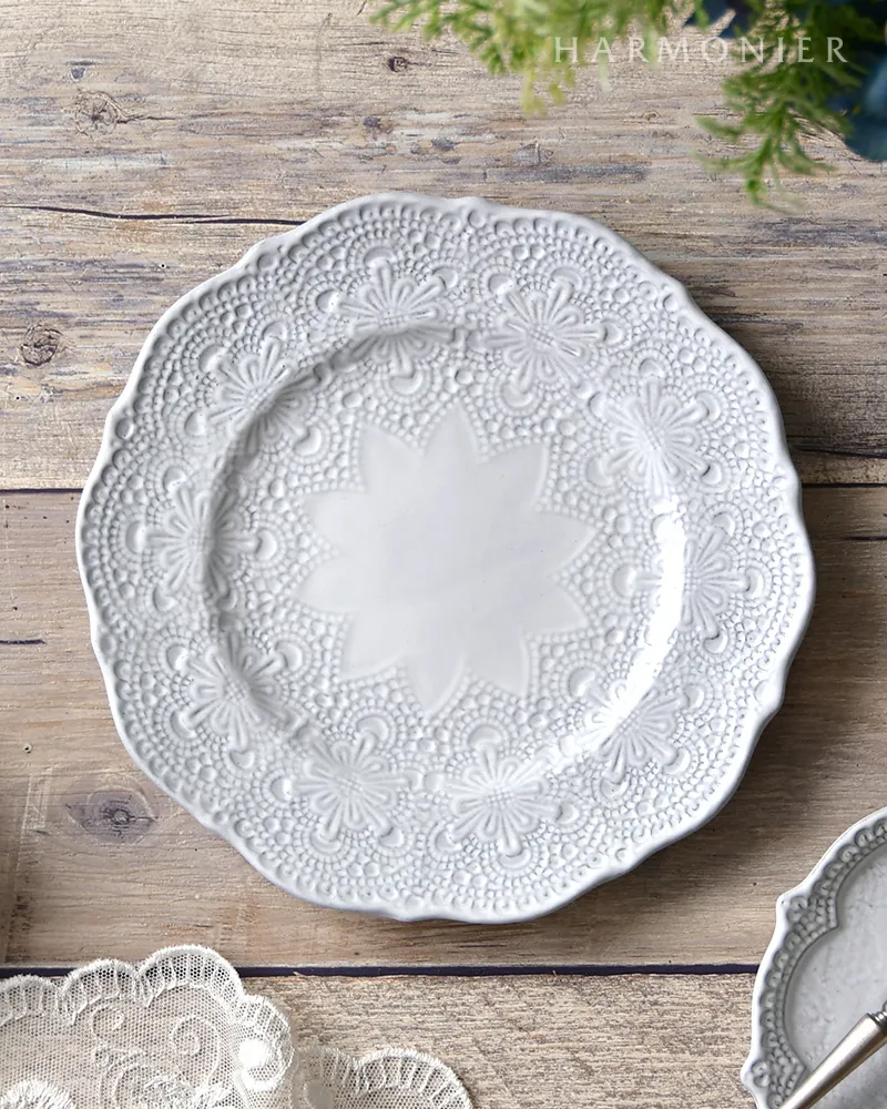 メルレットホワイトレースフラットプレート28cm/イタリア製｜輸入食器