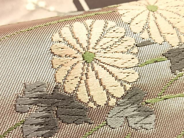 花美人着物□六通柄袋帯 唐織 光琳波 草木染 金糸 逸品g2942