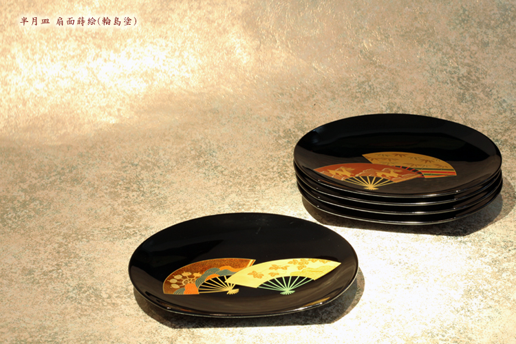 時代 輪島塗【富士に松原蒔絵 小皿5客組】銘々皿 天然木 漆塗