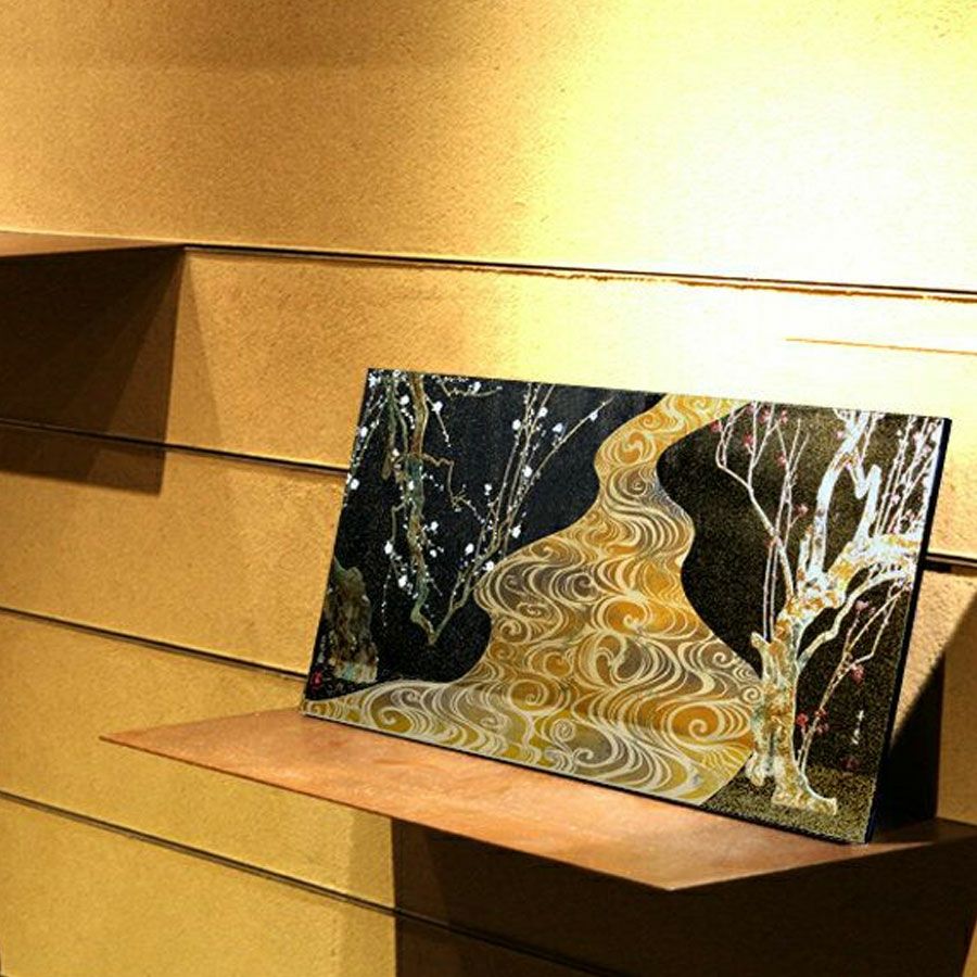 宮内庁御用達 漆器 山田平安堂】額 紅白梅流水之図（光琳写） | 漆器