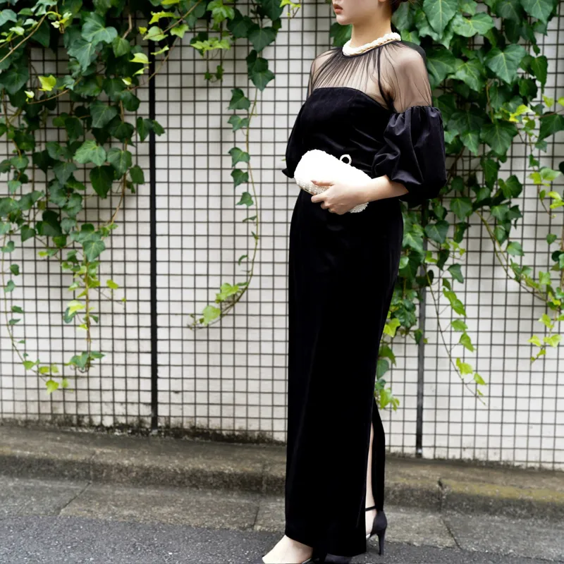 Ameri VINTAGE（アメリ ヴィンテージ）SOUFFLE SLEEVE VELOUR DRESS