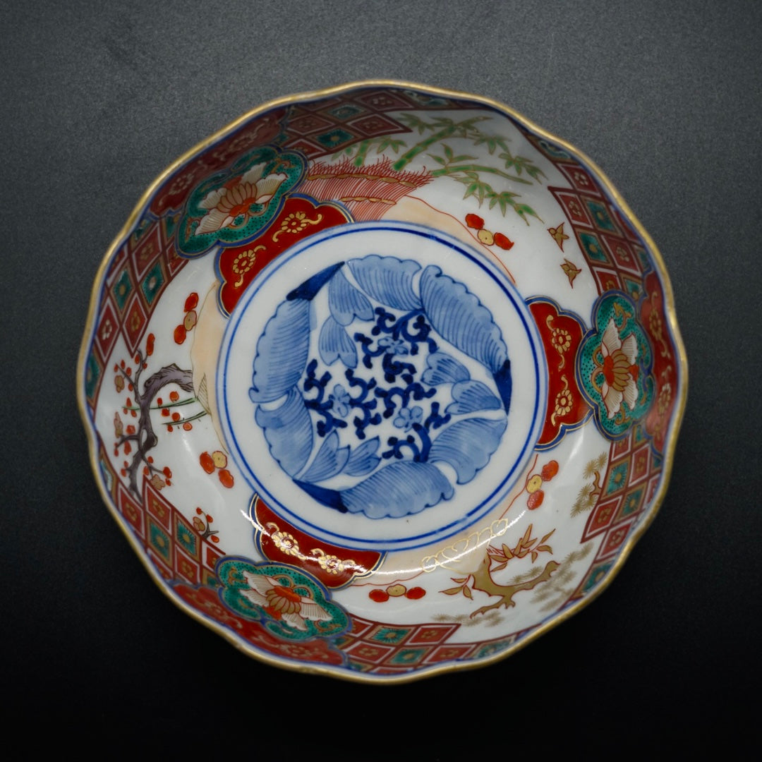 富貴長春 元禄花籠手大皿 江戸時代 富貴長春 元禄花籠手大皿