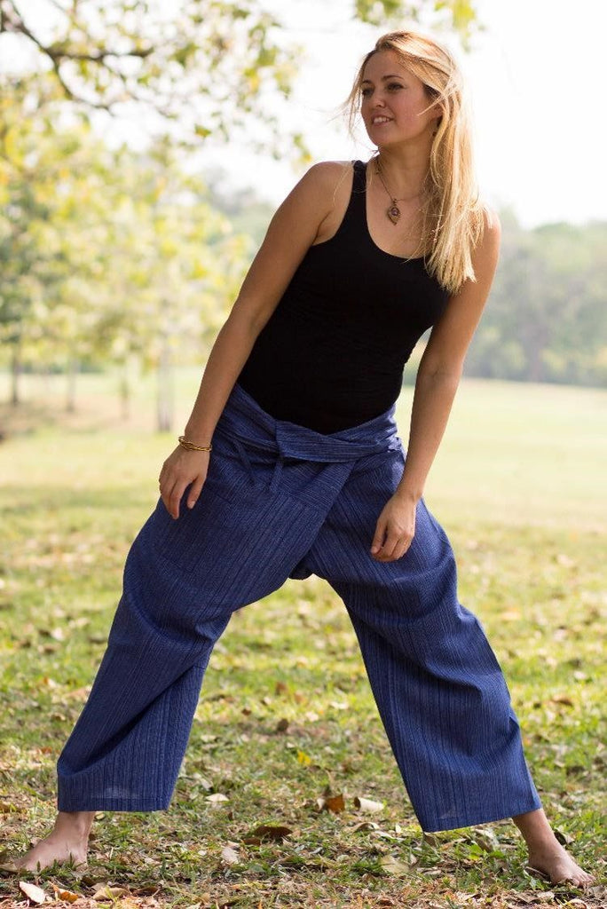 Royal Blue Long Cotton Fisherman Pants for women | Hippie-Pants