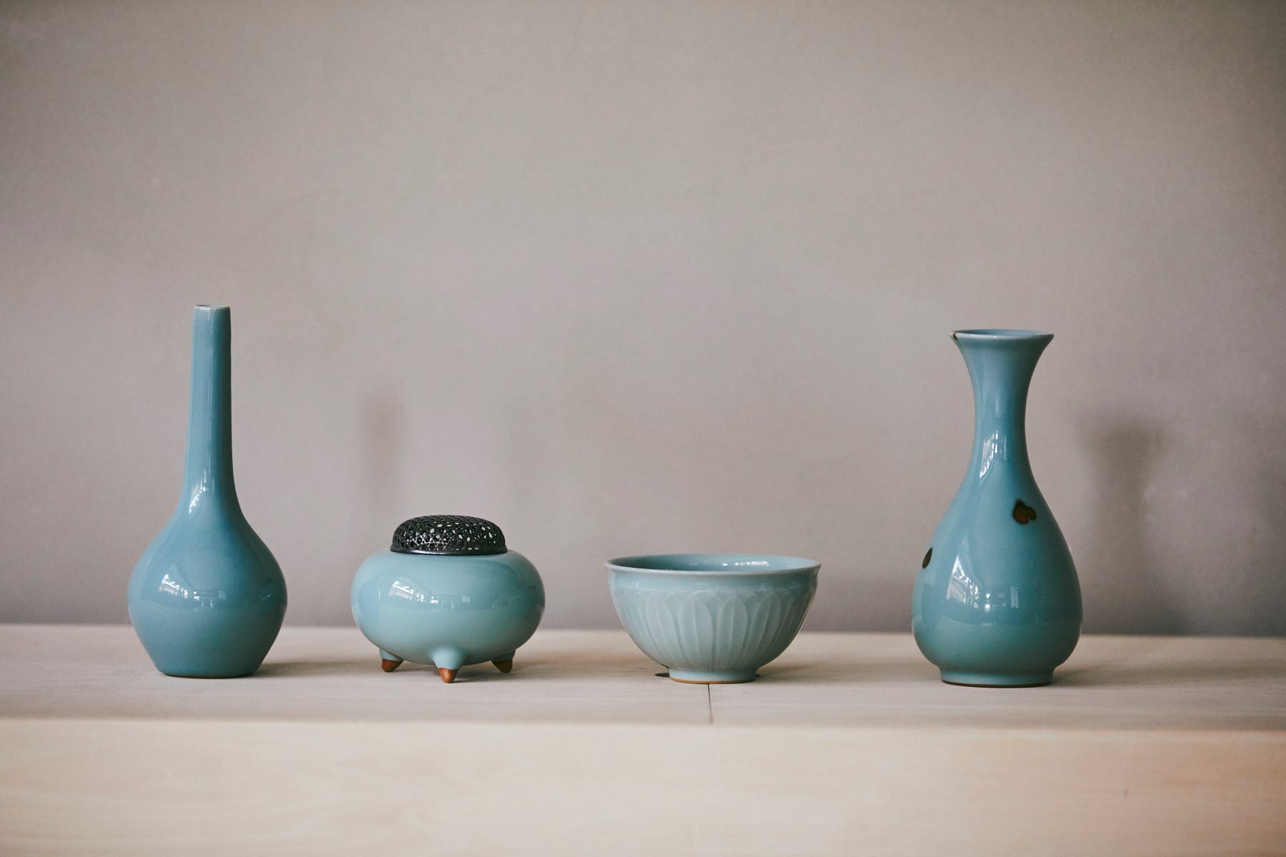 青緑色の風景陶器花瓶 作家物 清水焼 清水焼花瓶 山崎光洋作 京都伝統