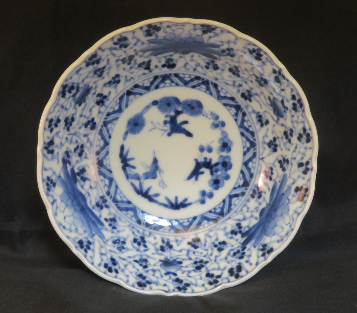 銅版 花唐草に風景図 染付 水盤 [B31491] 【公式通販】