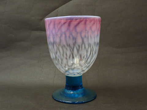 大正時代 乳白赤縁 輪つなぎ文様 なつめ型 太脚 氷コップ 大正時代