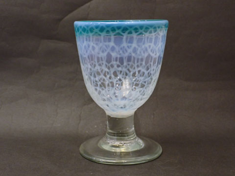 大正時代 乳白赤縁 輪つなぎ文様 なつめ型 太脚 氷コップ